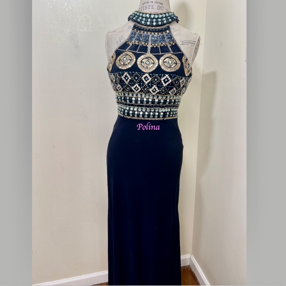 'Aspeed' Beautiful Navy beaded formal gown - Military Ball, prom, formal